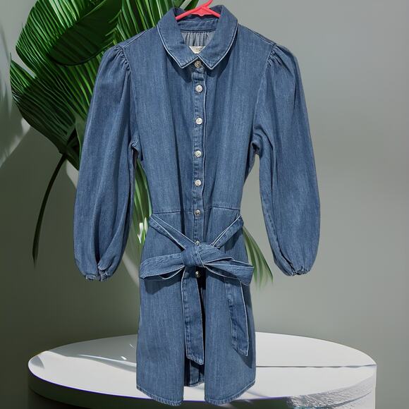 NWT - Zara Denim Belted Shirt Mini Dress Size: M - Picture 2 of 10